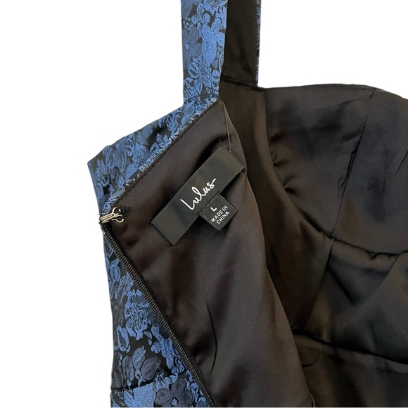 Lulus Size Large Blue Jacquard Floral Mini Cocktail Bustier Sleeveless Dress - Picture 11 of 12